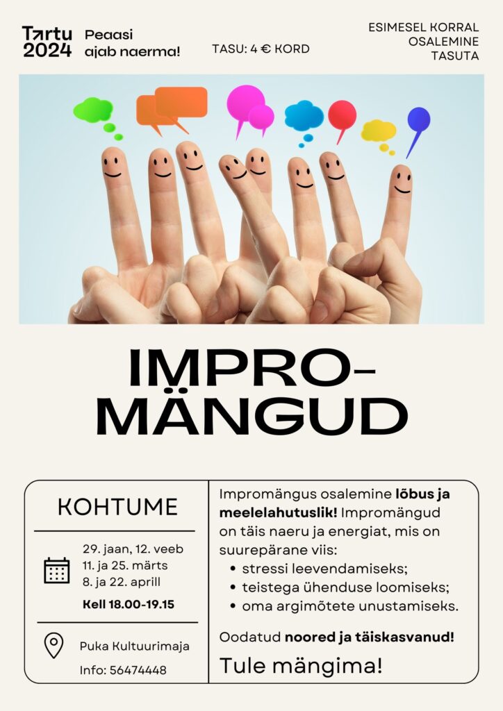 Lõbusad ja meelelahutuslikud IMPROMÄNGUD Puka Kultuurimajas